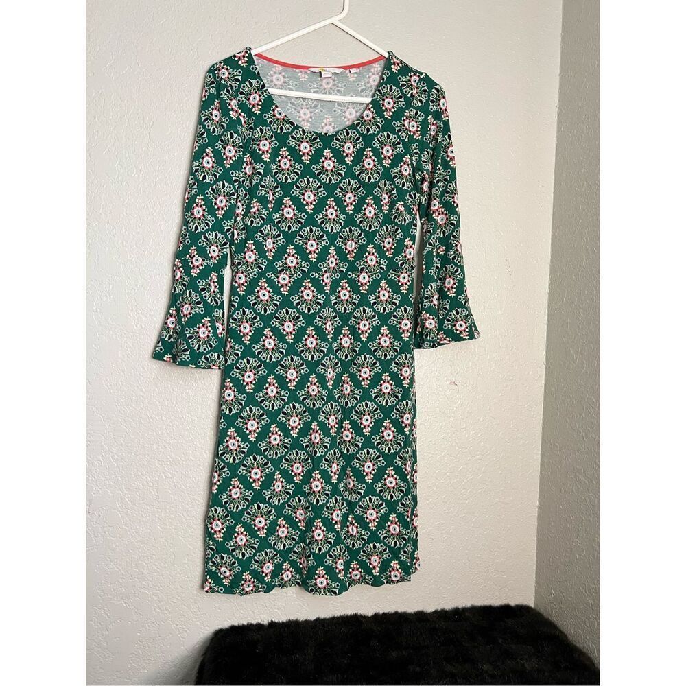 Boden Tunic Dress US Size 8 Miriam Jersey Tunic Green Floral Print Stretch
